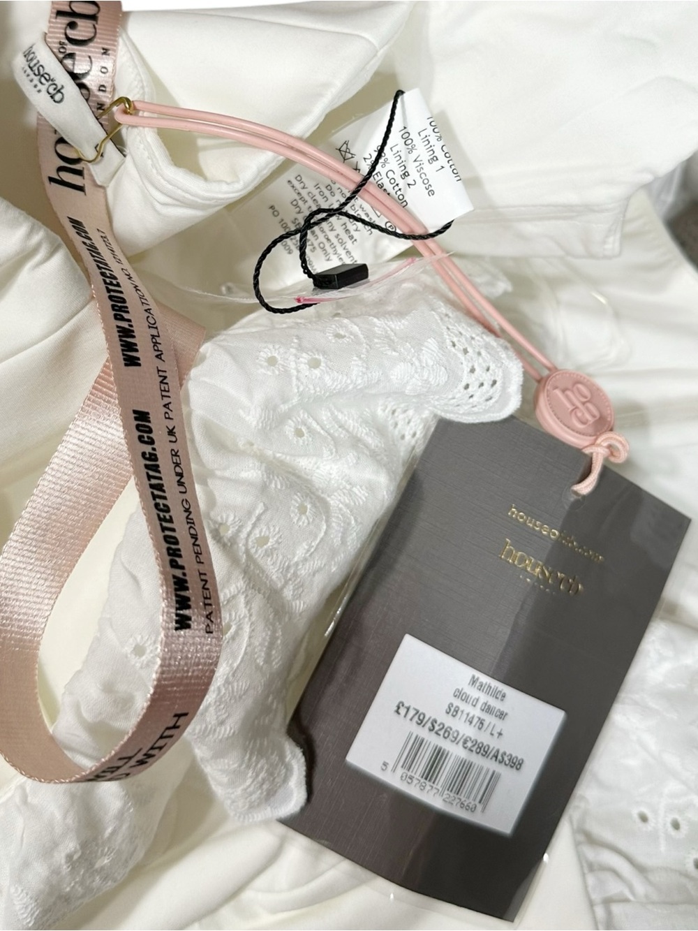 HOUSE OF CB Mathilde Broderie-Anglaise Stretch-Cotton Dress, Cloud Dancer, L+ - Picture 11 of 11